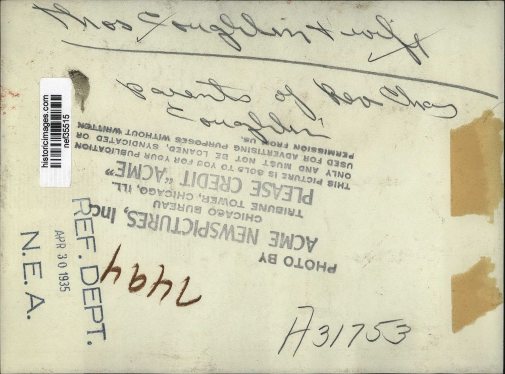 1935 Press Photo Parents of Rev. Chay Coughling - nef35515