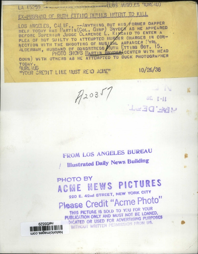 1936 Press Photo Martin Snyder Avoids Photographers in Myrl Alderman Murder Case