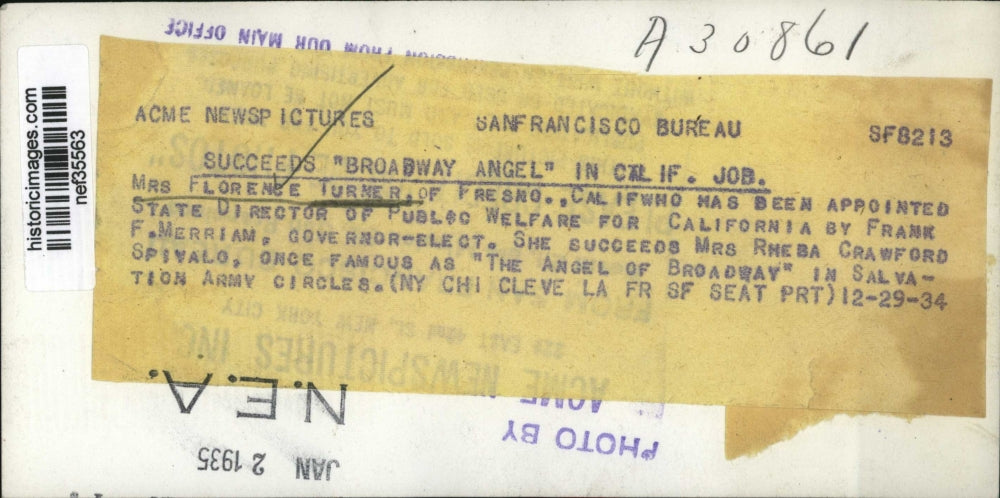 1934 Press Photo Mrs Florence Turner Appointed State Director of Public Welfare