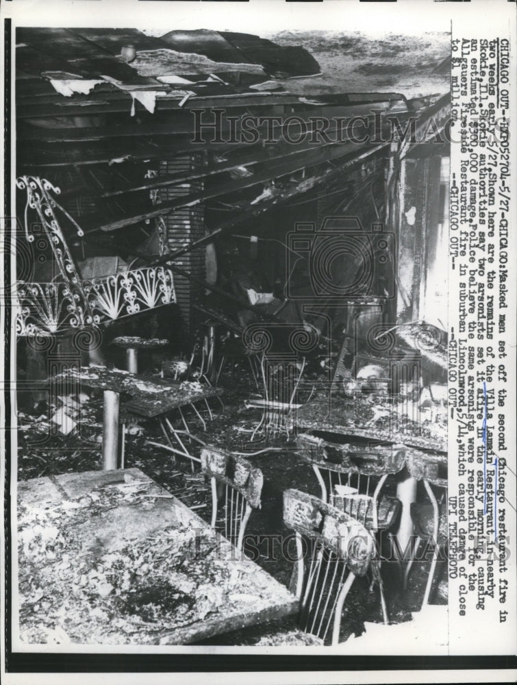 1958 Press Photo Masked Men Set Off Second Chicago Restaurant Fire in Two Weeks