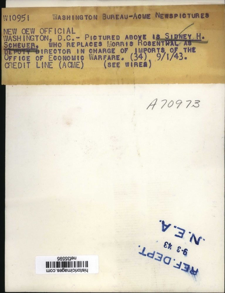 1943 Press Photo Sidney H Scheuer Replaces Morris Rosenthal as Deputy Director