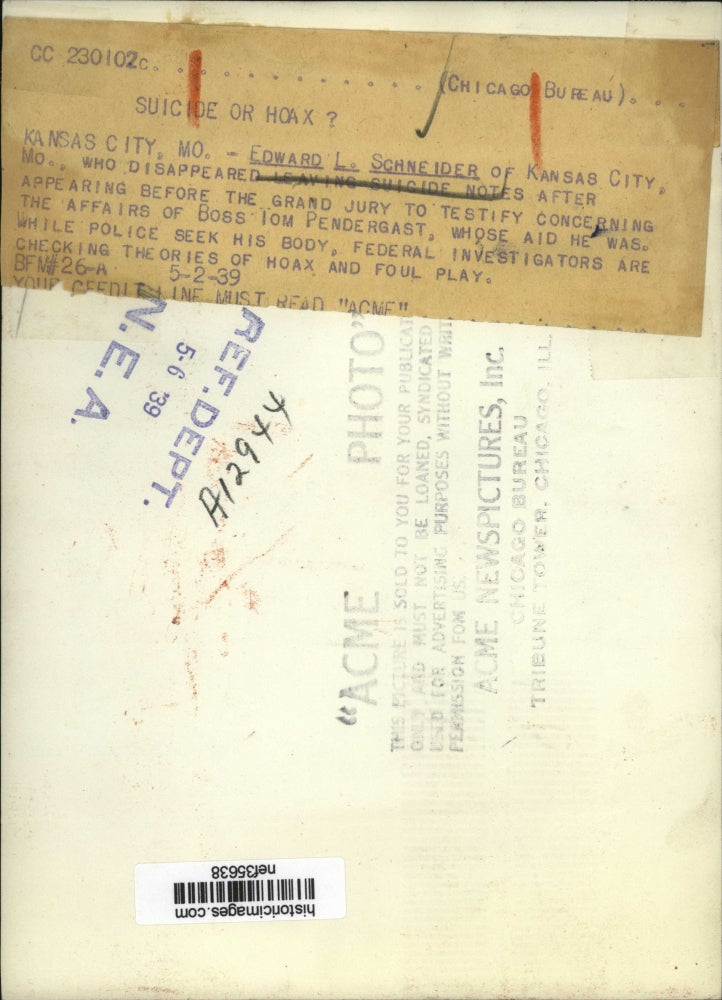 1939 Press Photo Edward L. Schneider - nef35638