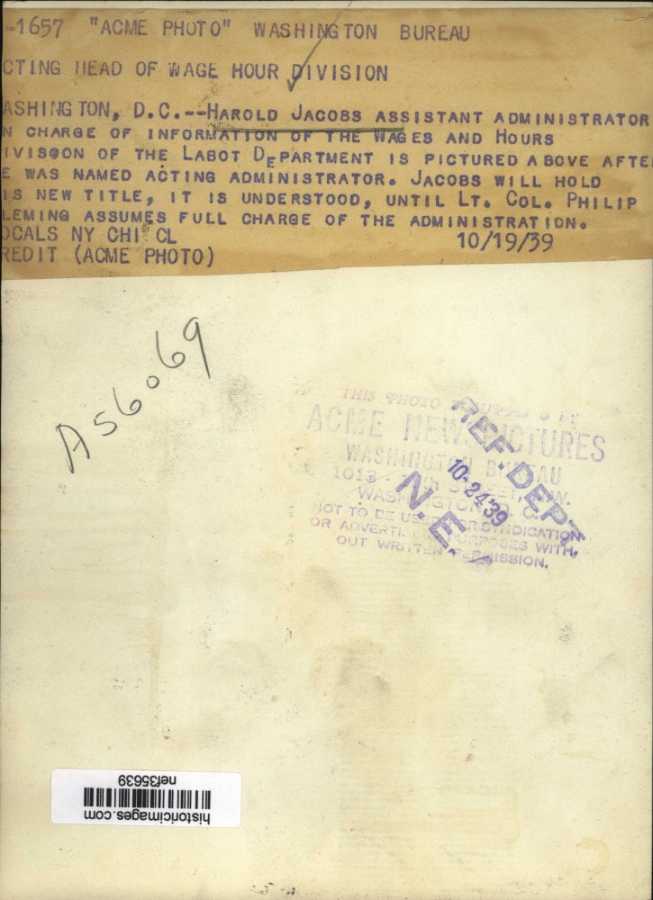 1939 Press Photo Harold Jacobs of Wage hour Division - nef35639