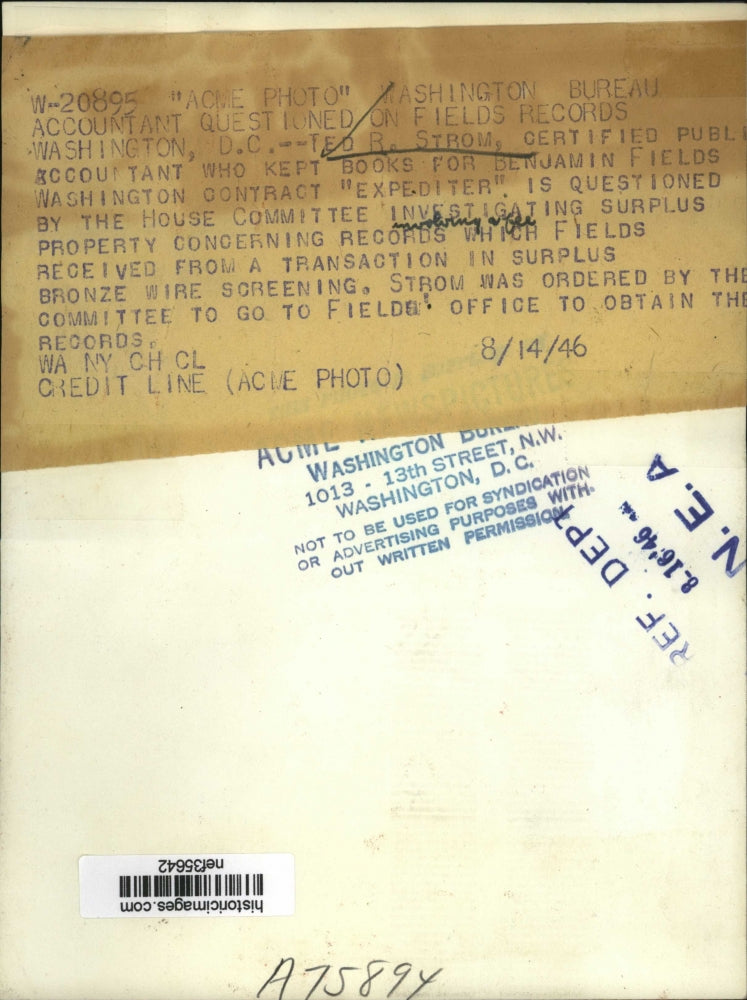 1946 Press Photo Ted R. Strom at House Surplus Property Investigation Washington