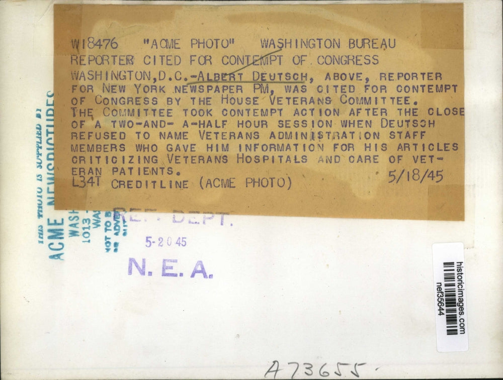 1945 Press Photo Albert Deutsch, Reporter - nef35644