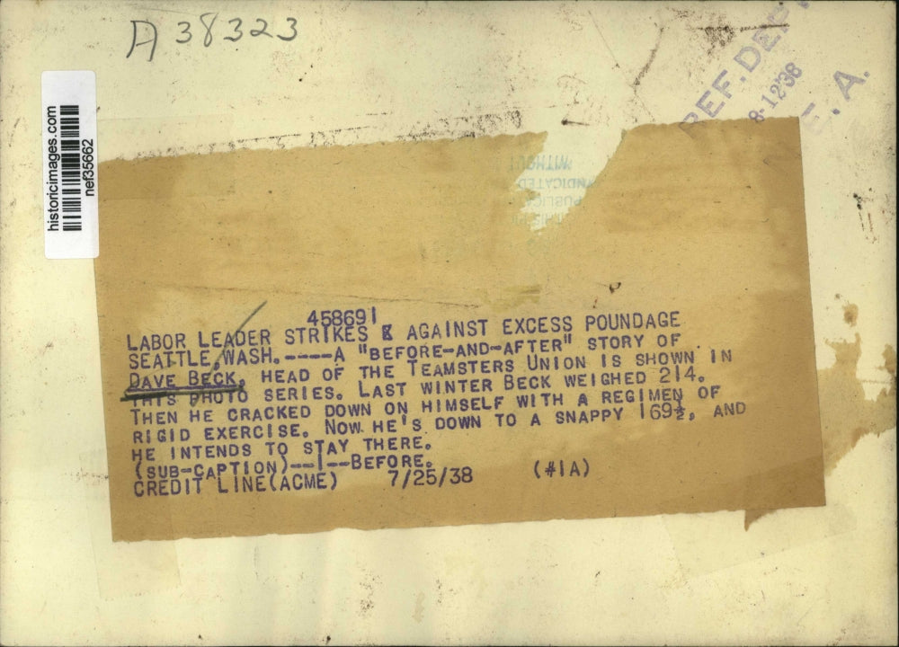 1938 Press Photo Head of Teamsters Union Dave Beck - nef35662