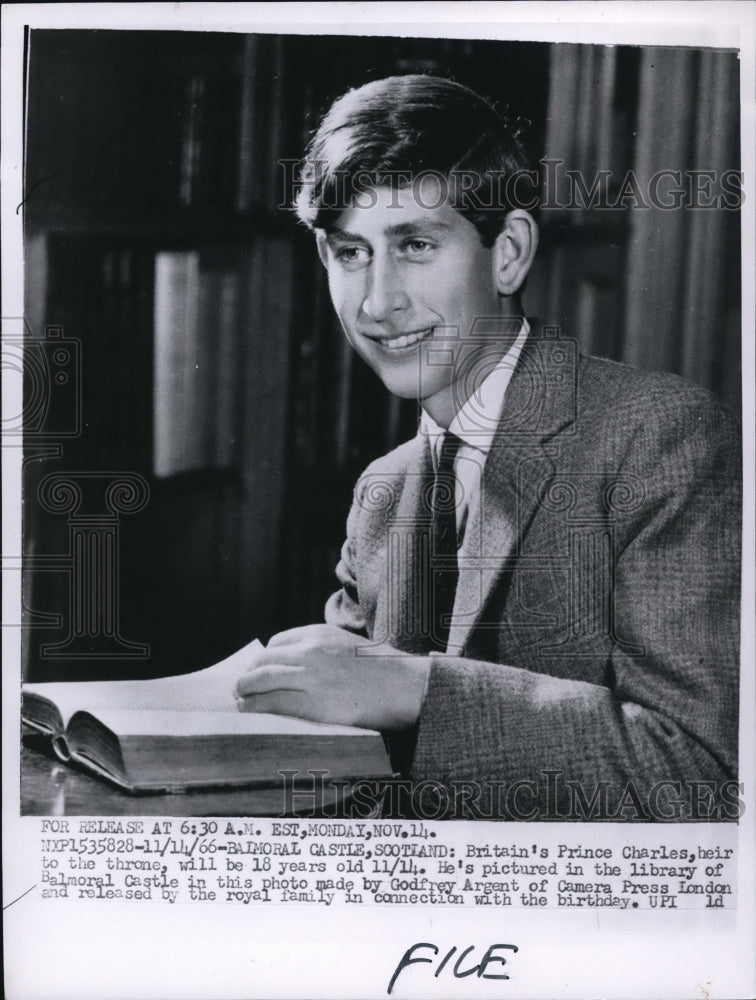 1966 Press Photo Britain's Prince Charles Pictured in Library of Balmoral Castle