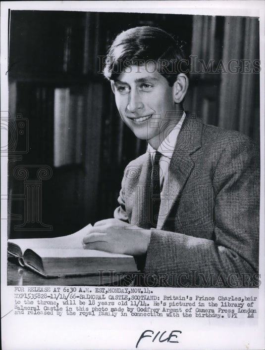 1966 Press Photo Britain's Prince Charles Pictured in Library of Balmoral Castle