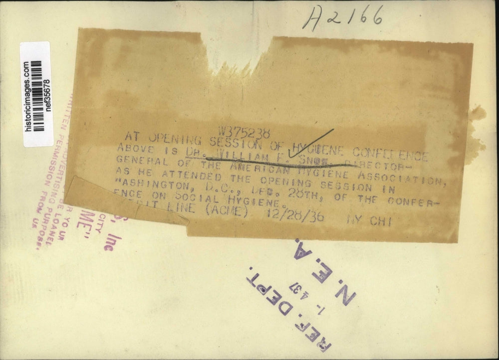 1937 Press Photo Dr William F Snow as He Attended Opening Session in D.C. Dec 28