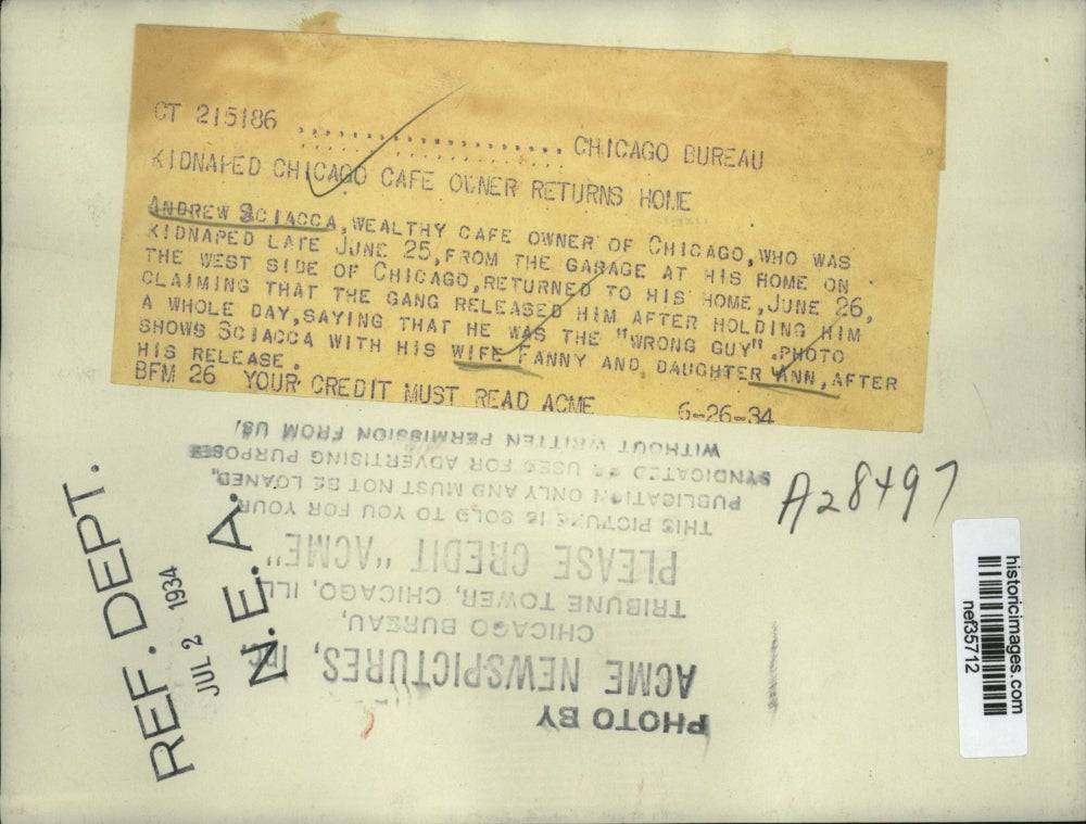 1934 Press Photo Andrew Sciacca & Family, Chicago Kidnapping Victim - nef35712