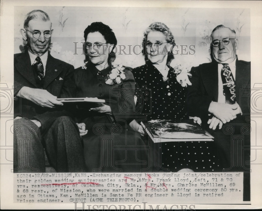1948 Press Photo Sharing Memory Books During Joint Golden Wedding Anniversaries
