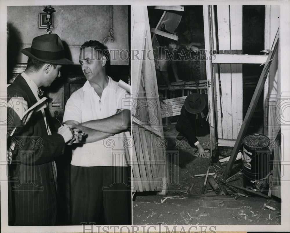 1944 Press Photo Johnson interviewed by reporters after bomb explosion