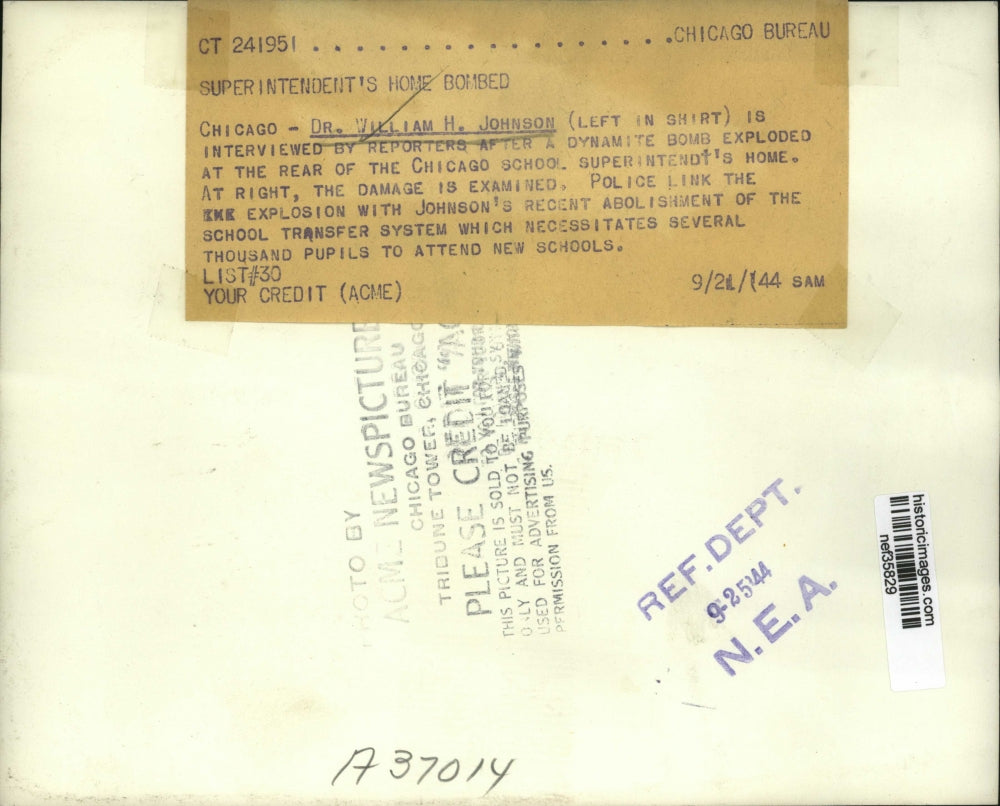 1944 Press Photo Johnson interviewed by reporters after bomb explosion