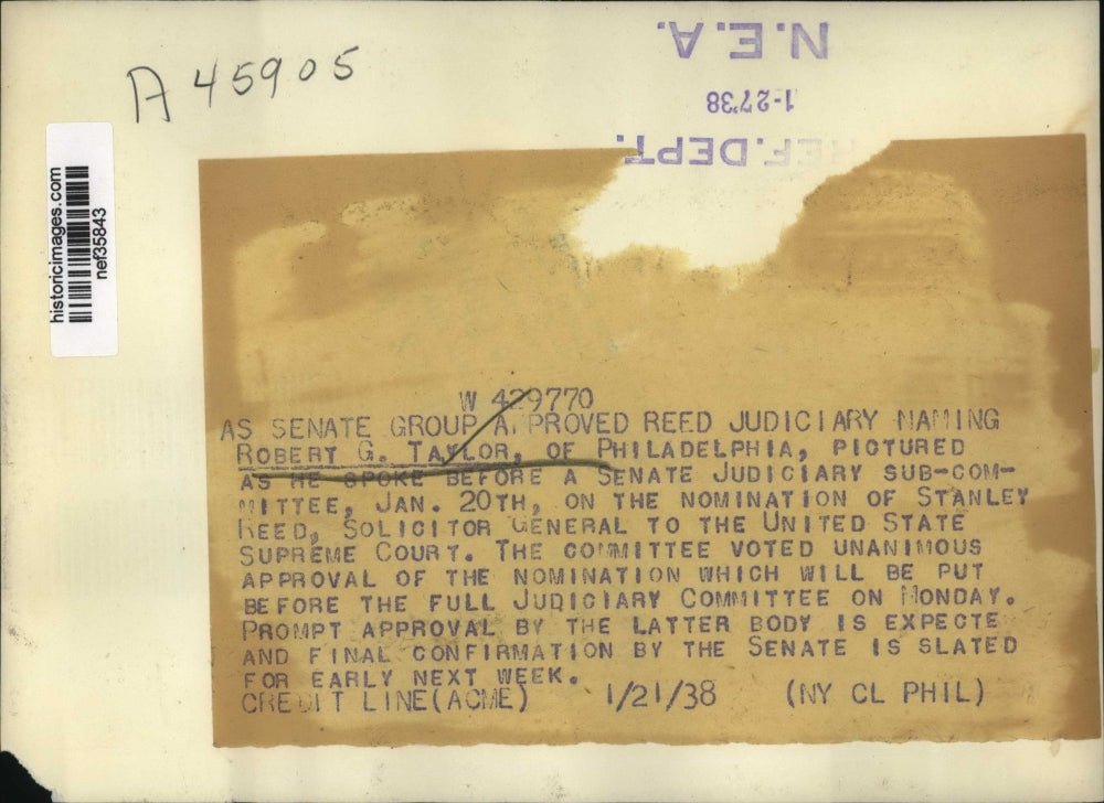 1938 Press Photo Robert G Taylor as He Spoke Before Senate Judiciary Subcommitte