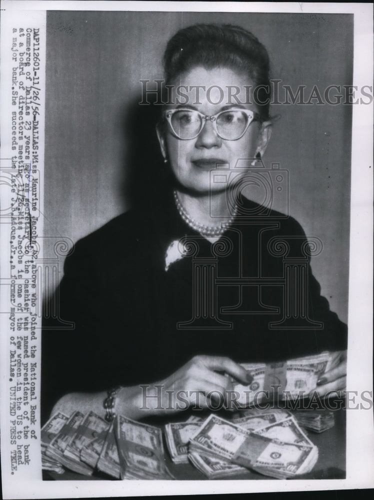 Load image into Gallery viewer, 1956 Press Photo Maurine Jacobs of National Bank Commerce Dallas Sec 23 Years
