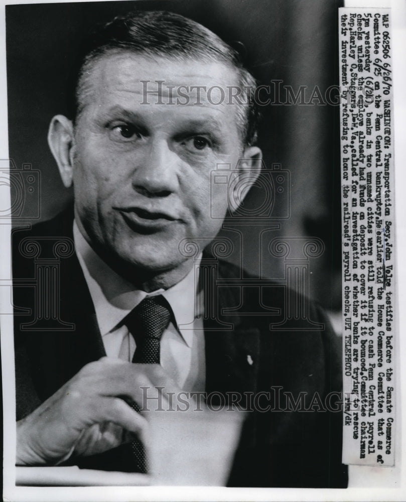 1970 Press Photo Transportation Secretary John Volpe Testifies Senate Committee