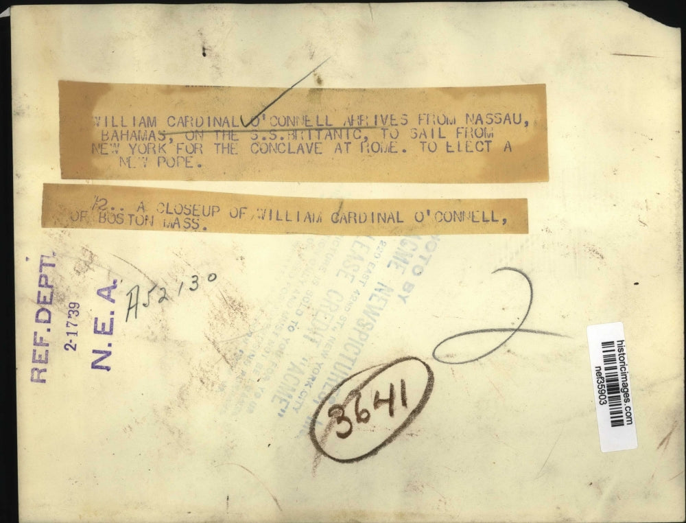 1939 Press Photo William Cardinal O'Connell Arrives from Bahamas on SS Britanic