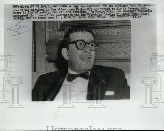 1961 Press Photo Foreign Minister Julio Cesar Turbay Passenger on Hijacked Plane