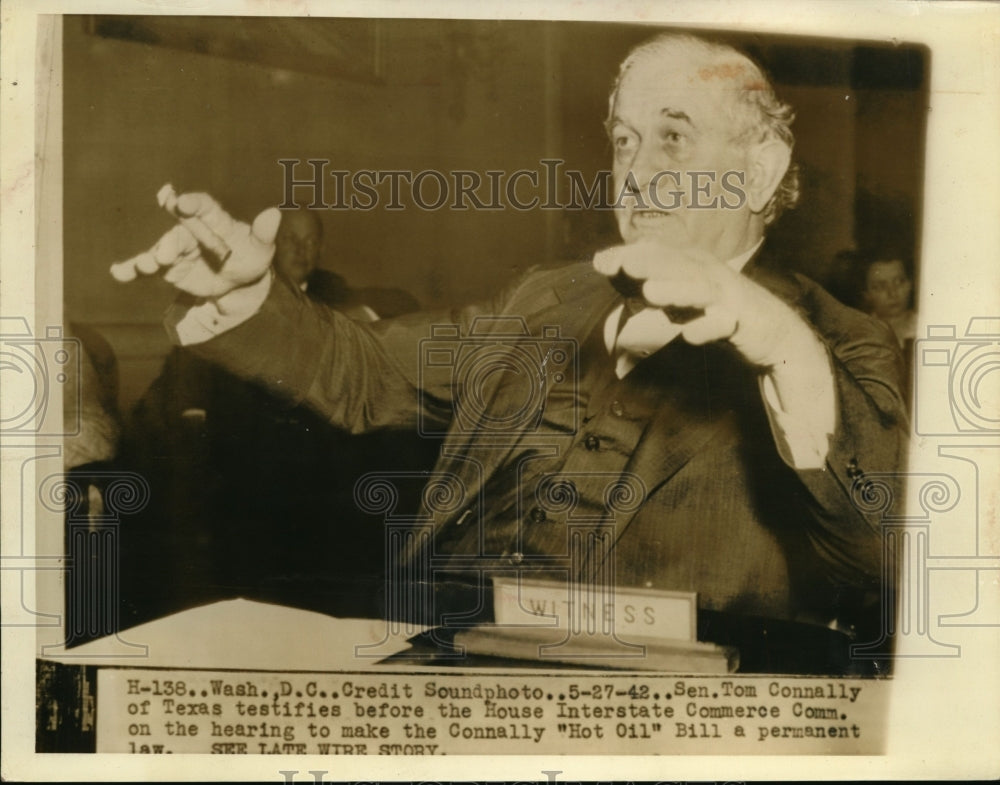 1942 Press Photo Sen. Tom Connally Testifies in House Interstate Commerce Comm.