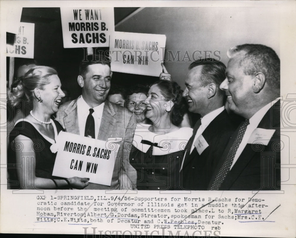 1956 Press Photo Morris Sachs for Illinois Governor w/ Springfield Supporters