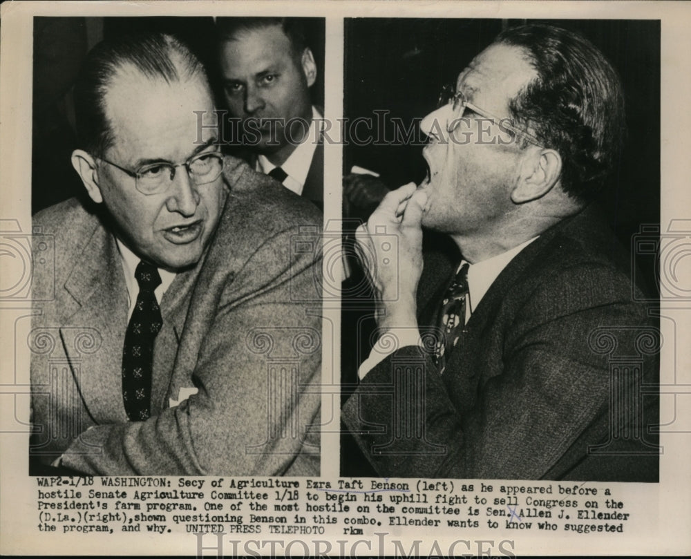 1954 Press Photo Ezra Taft Benson Appears in Senate Agriculture Committee
