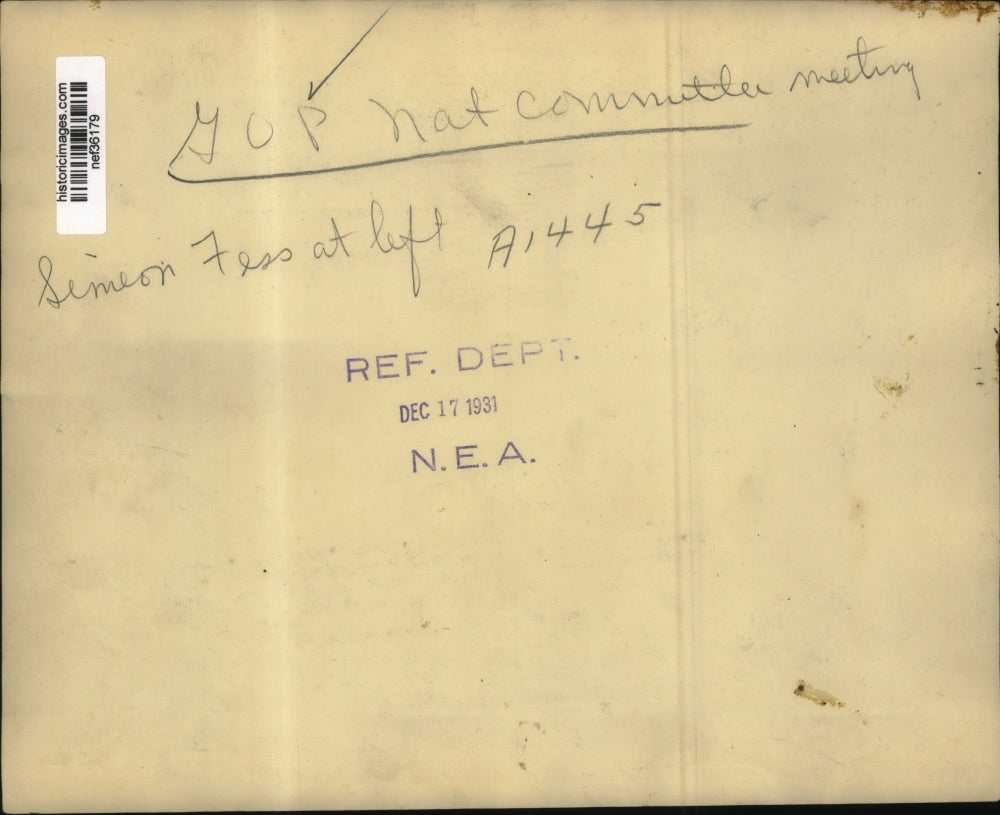 1931 Press Photo Simeon Fess @ Republican/GOP National Committee Members Meeting