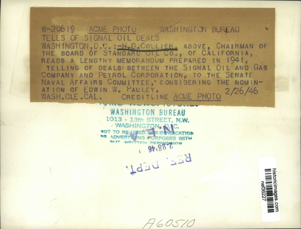 1946 Press Photo H.D. Collier Reads Lengthy Memorandum Prepared in 1941