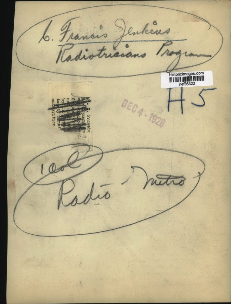 1928 Press Photo Francis Jenkins - nef36322