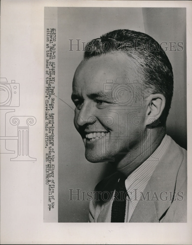 1951 Press Photo Paul Shine Agent in Charge of Albany Office of Federal Bureau