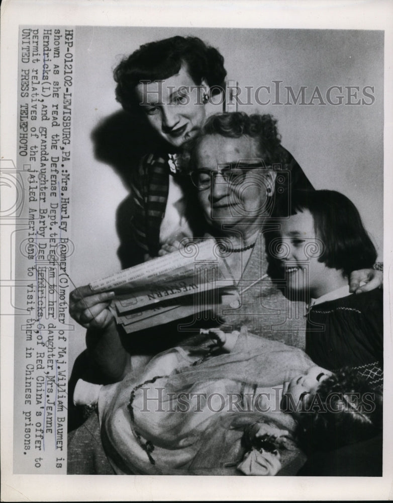 1955 Press Photo Family of Maj. William Baumer American Prisoner in China