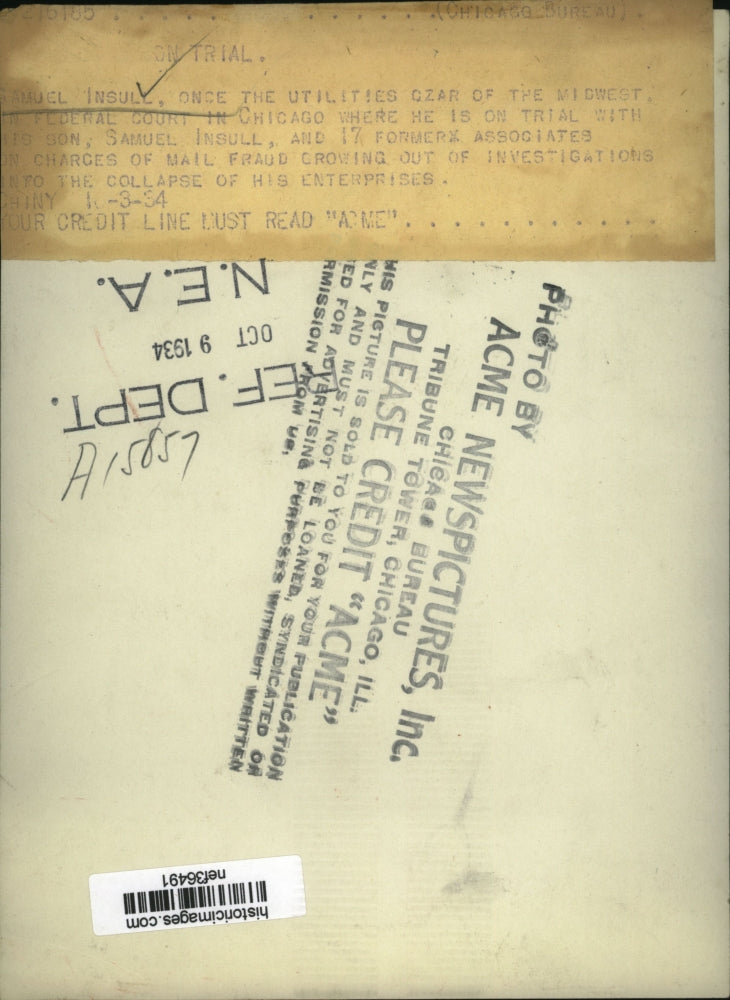 Load image into Gallery viewer, 1934 Press Photo Samuel Insull Utilities Czar On Trial Federal Court Mail Fraud
