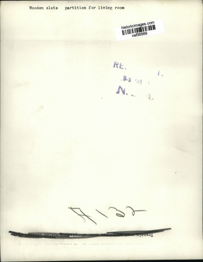 1948 Press Photo Wooden slats partition for a living room. - nef36569
