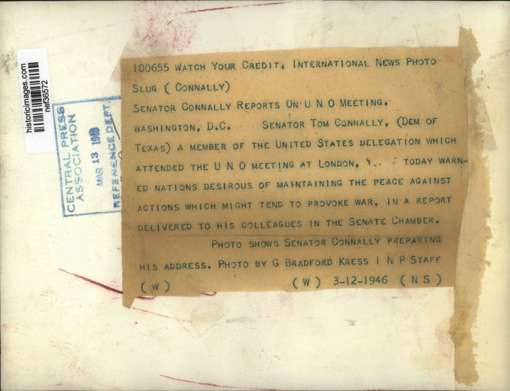 1946 Press Photo Senator Connally reports on the UNO meeting - nef36572