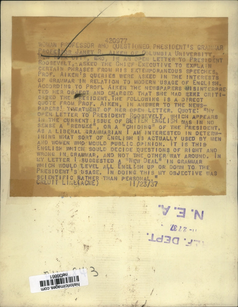 Load image into Gallery viewer, 1937 Press Photo Professor Janet Aiken Questions Roosevelt's Grammar - nef36661
