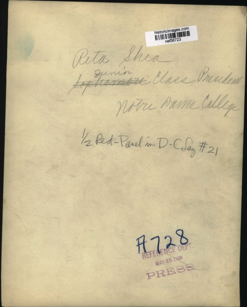 1928 Press Photo Rita Shea Junior Class Pres. of Notre Dame College - nef36723