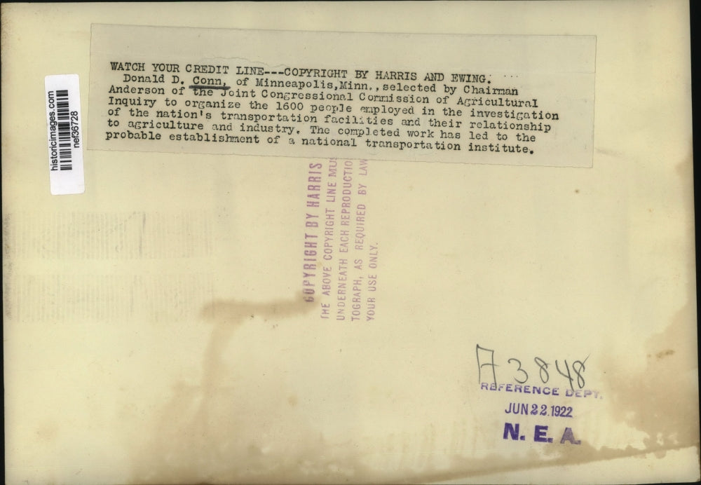 1922 Press Photo Donald D. Conn of Joint Congressional Commission of Agriculture