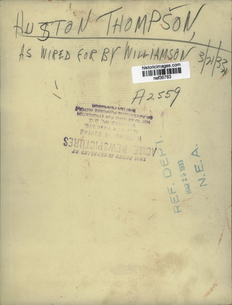 1933 Press Photo Huston Thompson Politician - nef36783