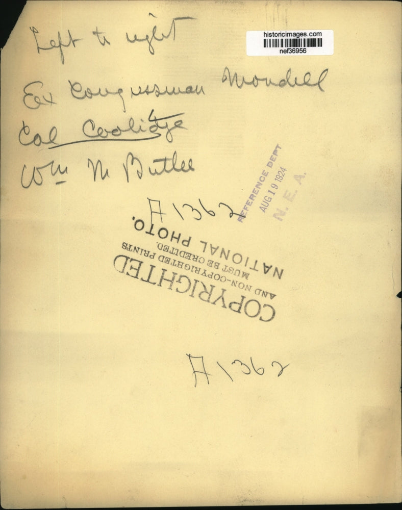 1924 Press Photo Congressman Mordell, Calvin Coolidge, William M. Butler