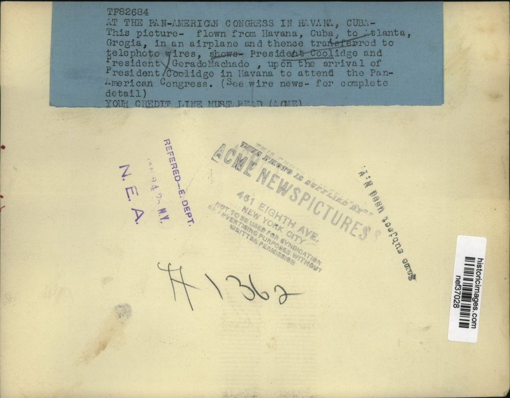 1925 Press Photo Calvin Coolidge and Gerado Machado on Arrival in Havana