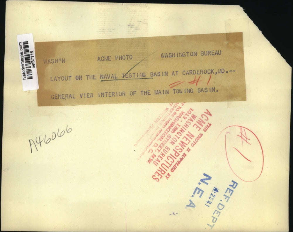 1941 Press Photo U.S. Naval Testing Basin at Carderock, Maryland - nef37116