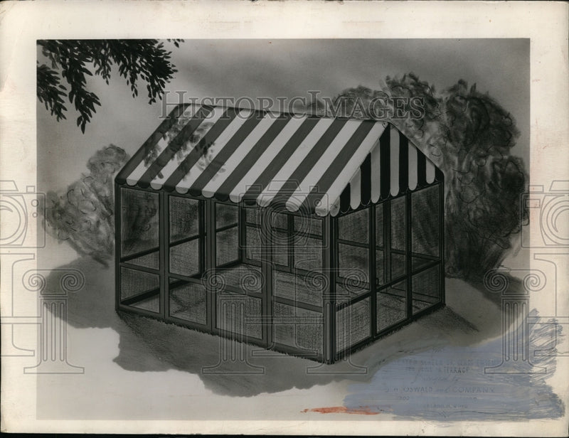 Load image into Gallery viewer, 1948 Press Photo Screen Summer House with Canvas invented by J.H.Oswald
