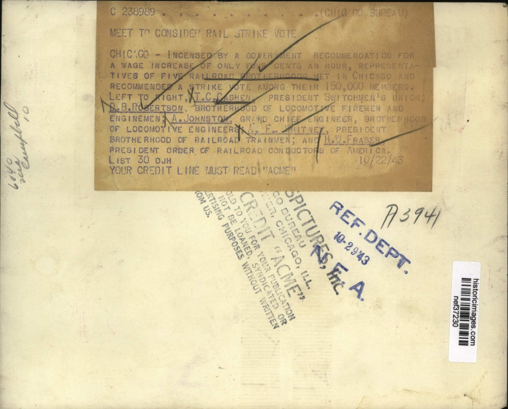 1943 Press Photo Representatives of Five Railroad Brotherhood met in Chicago