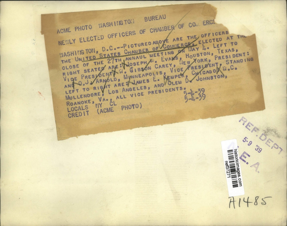 1939 Press Photo Newly Elected Officers United States Chamber of commerce