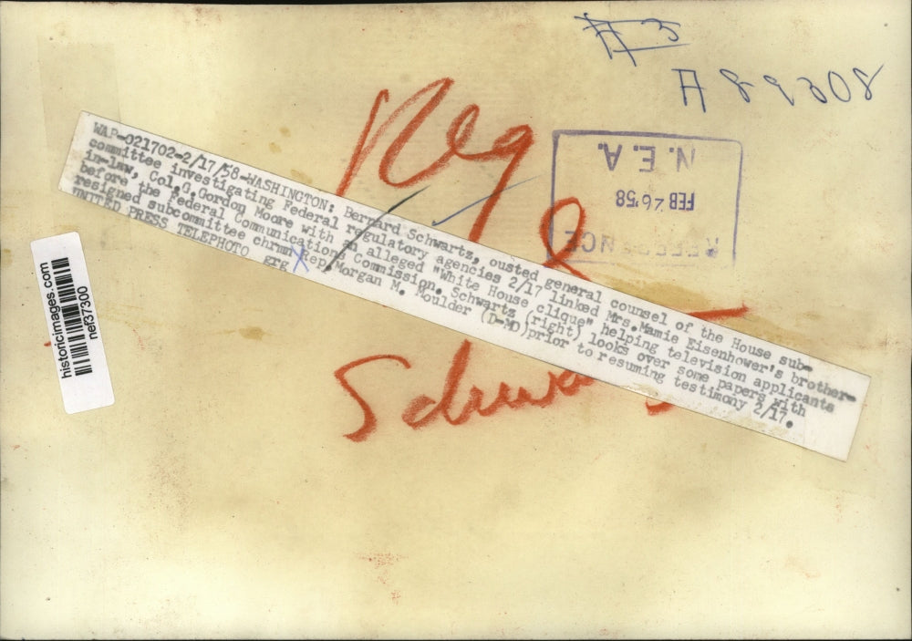 1958 Press Photo Bernard Schwartz, Morgan M. Moulder at Federal Hearing