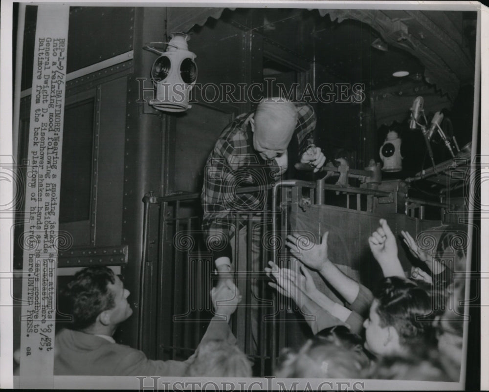 1952 Press Photo Dwight Eisenhower Aboard Campaign Train, Baltimore, Maryland- Historic Images