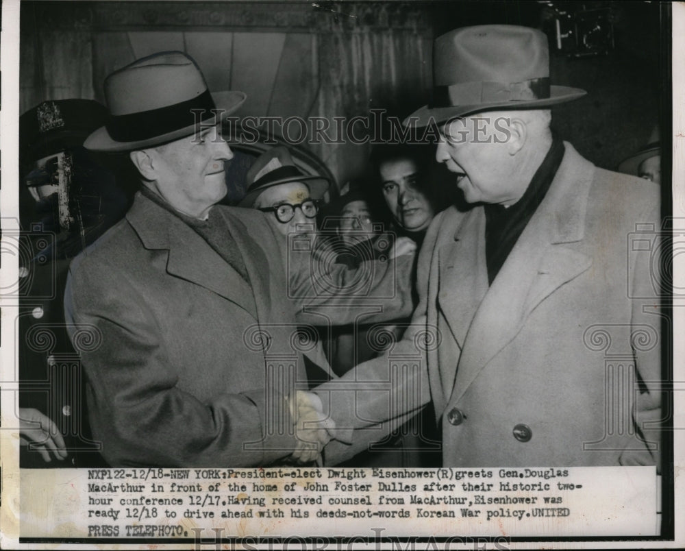 1952 Press Photo Dwight Eisenhower, Douglas MacArthur at John Foster Dulles Home