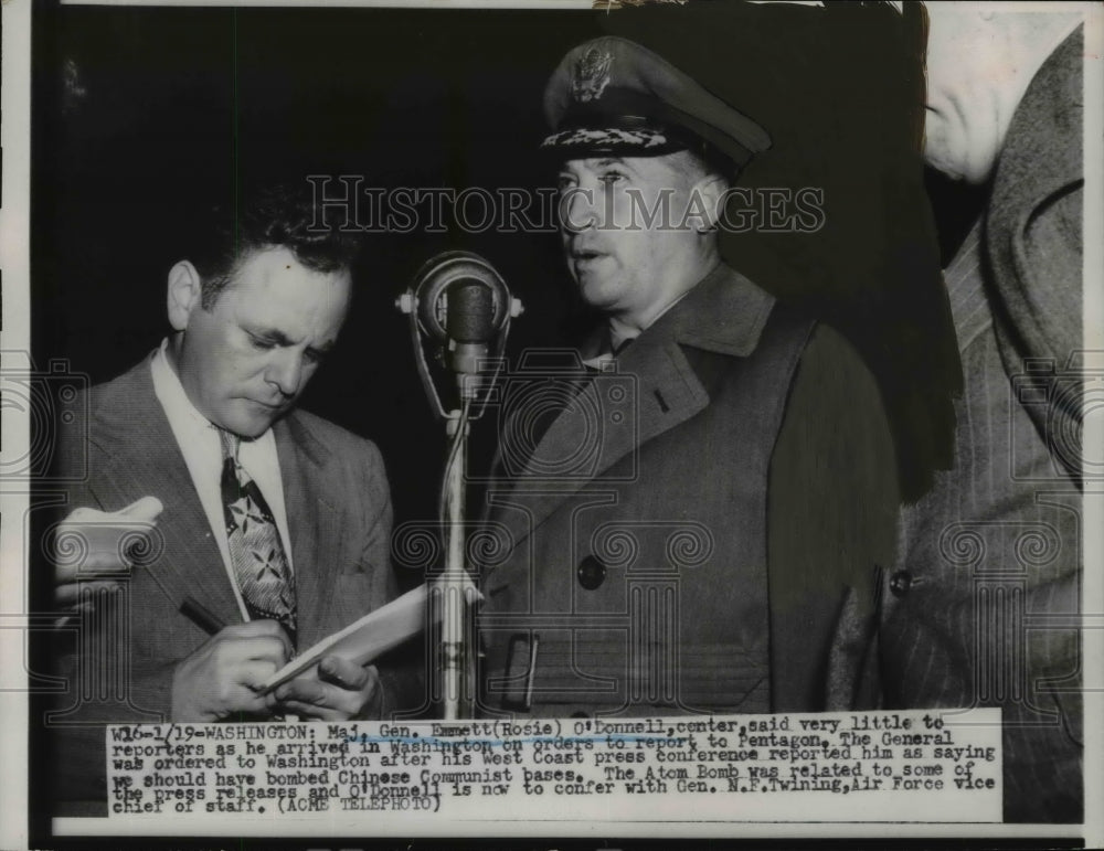 1951 Press Photo Gen Emmett O'Donnell Said Little to Reports as He arrived in DC