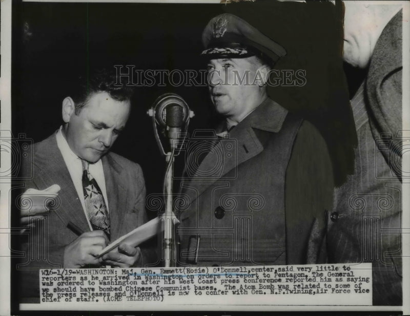 Load image into Gallery viewer, 1951 Press Photo Gen Emmett O'Donnell Said Little to Reports as He arrived in DC
