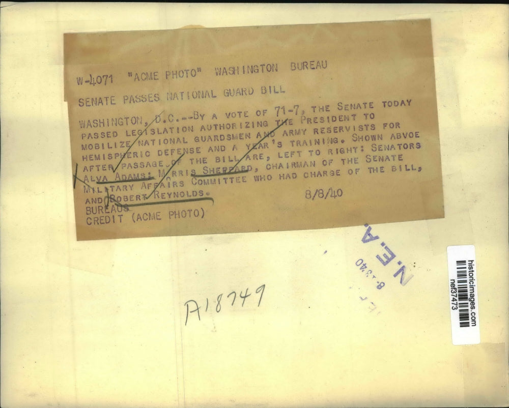 1940 Press Photo Sen Passed Legislation Authorizing Pres to Mobilize Guradsmen