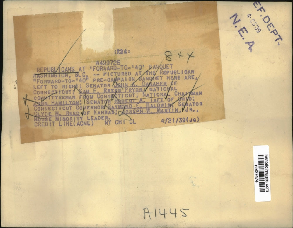 1939 Press Photo Republicans Attend Forward-To-40 Pre-Campaign Banquet